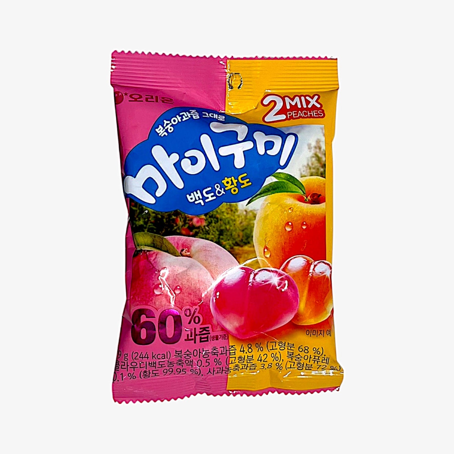 韓国ピーチグミ 通販 ORION オリオン もも果汁そのままマイグミ 白桃&黄桃 97g