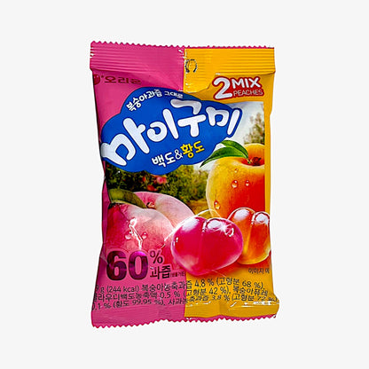 韓国ピーチグミ 通販 ORION オリオン もも果汁そのままマイグミ 白桃&黄桃 97g